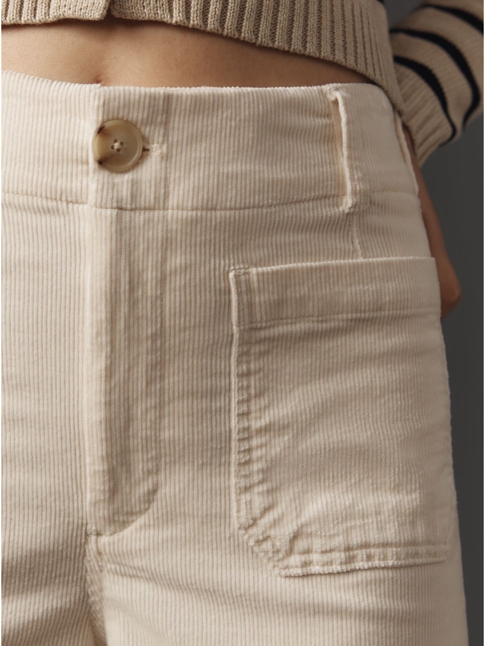 Maeve Anthropologie The Colette Pants Ivory High Rise Cropped Corduroy Sz 34 NEW - Picture 3 of 13